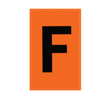 Decal, “F”, Black Text On Orange Background