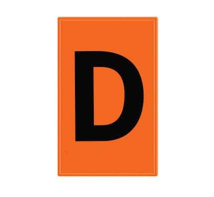 Decal, “D”, Black Text On Orange Background