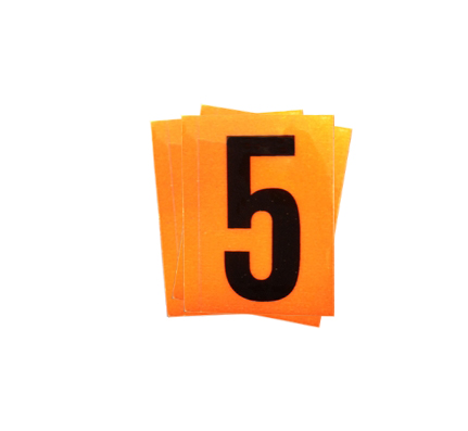 Decal, “5”, Black Text On Orange Background