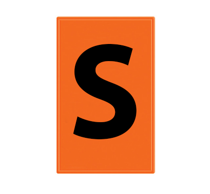 Decal, “S”, Black Text On Orange Background