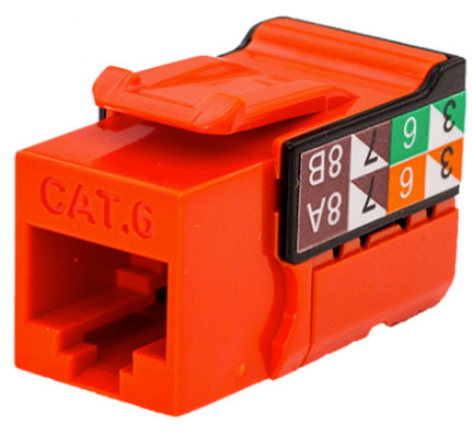 CAT6 Data Grade Keystone U-Jack, 8 Conductors, RJ45, Orange