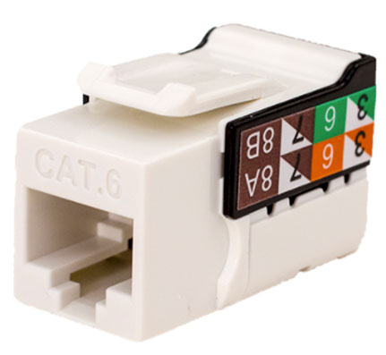 CAT6 Data Grade Keystone U-Jack, 8 Conductors, RJ45, White