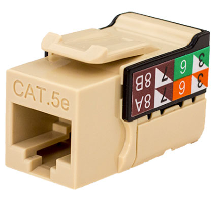 CAT5E Data Grade Keystone Jack, 8 Conductors, RJ45, Ivory