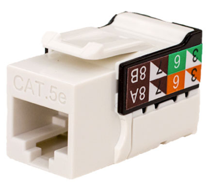 CAT5E Data Grade Keystone Jack, 8 Conductors, RJ45, White