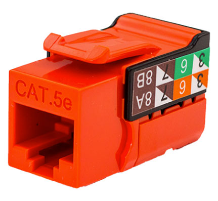 CAT5E Data Grade Keystone Jack, 8 Conductors, RJ45, Orange