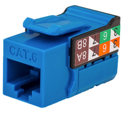 CAT6 Data Grade Keystone U-Jack, 8 Conductors, RJ45, Blue