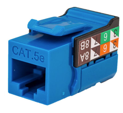 CAT6 Data Grade Keystone Jack, 8 Conductors, RJ45, 25-Pack Blue